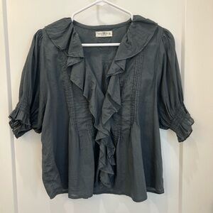 NATURAL LIFE Charcoal Ruffled V-Neck Blouse